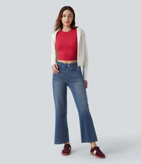 Halara Flex™ Mid Rise Crossover Tummy Control Straight Leg Casual Jeans with Pockets