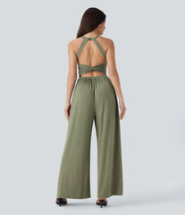 Built-in Bra Wide Leg Casual Jumpsuit with Pockets-Easy Peezy Edition