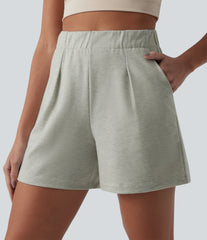 High Waisted Pleated Casual Baggy Sweat Shorts with Pockets