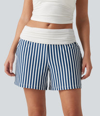 Low Rise Ruched Stripes Resort Baggy Shorts with Pockets