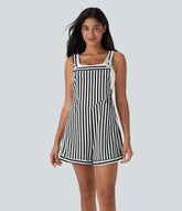 Pockets Stripe Waffle Short Overalls