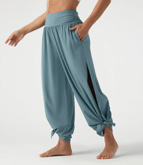 Breezeful™ High Waisted Ruched Split Quick Dry Resort Flowy Pants with Pockets