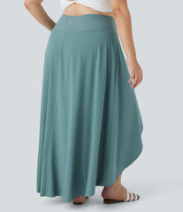 Breezeful™ High Waisted High Low Ruffle 2-in-1 Flowy Midi Quick Dry Casual Plus Size Skirt
