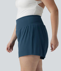 Plus Size Softlyzero™ Airy High Waisted Tummy Control 2-in-1 InstantCool Yoga Shorts 5'' with Pockets