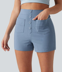 High Waisted Casual Stretch Linen Shorts 3'' with Pockets