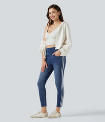 Halara Flex™ High Waisted Stripe Skinny Washed Casual Jeans with Pockets