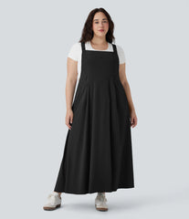 Breezeful™ Flowy Quick Dry Midi Casual Plus Size Pinafore Dress with Pockets