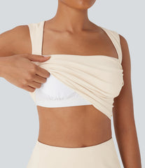 SoftlyZero™ Plush Square Neck Ruched Tank Top And Tummy Control 2-in-1 Yoga Skirt Set with Pocket
