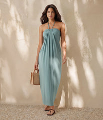 Halter Tie Back Maxi Dress with Pockets