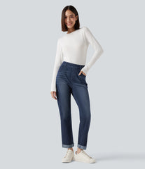 Halara Flex™ High Waisted Rolled Hem Casaul Slim Jeans with Pockets