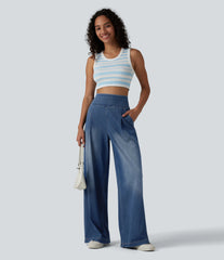 Halara Flex™ High Waisted Wide Leg Washed Casual Jeans with Pockets
