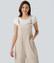 Stripe Casual Linen-Feel Overalls with Pockets