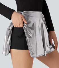 SoftlyZero™ Faux Leather High-waisted Sparkle Stretchy Casual Skirt with Pockets