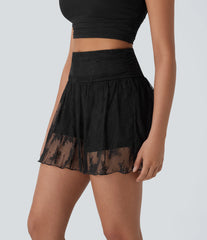 Mid High Waisted 2-in-1 Pocket Lace Mini Skirt