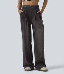 Halara Flex™ High Waisted Belted Wide Leg Casual Jeans with Pockets