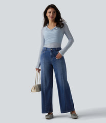 Halara Flex™ Mid Rise Draped Draped Lyocell Casual Straight Leg Jeans with Pockets