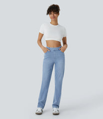 Halara Flex™ High Waisted Pockets Straight Leg InstantCool Washed Casual Jeans