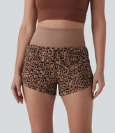 High Waisted 2-in-1 Leopard Print Running Shorts 3'' with Pocket