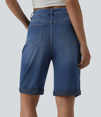 Halara Flex™ High Waisted Rolled Hem Casual Denim Bermuda Shorts with Pockets