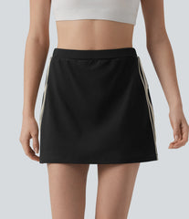 DayStretch High Waisted 2-in-1 Color Block Stripe Mini Tennis Skirt with Pockets
