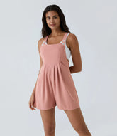 Pockets Waffle Casual Short Overalls