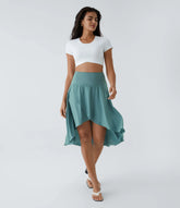 Breezeful™ High Waisted Asymmetric Ruffle High Low Flowy 2-in-1 Quick Dry Dance Skirt