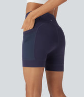 SpeedWave™ High Waisted Contrast Mesh Quick Dry Cycling Chamois Padded Biker Shorts 5'' with Pockets