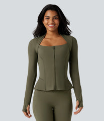 Halara UltraSculpt™ Push-Up Long Sleeve Thumb Hole Zipper Ruffle Hem Yoga Curvy Jacket