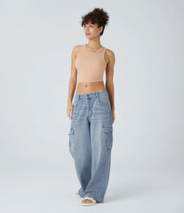 Halara Flex™ Low Rise Pockets Casual Baggy Wide Leg Cargo Jeans