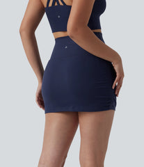 SoftlyZero™ High Waisted Tummy Control 2-in-1 Ruched Bodycon Mini Tennis Skirt with Pockets-UPF50+