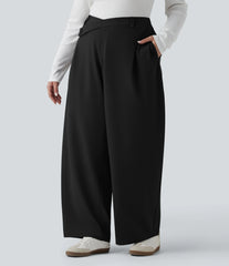 Plus Size Halara Flex™ DayStretch Asymmetric High Waisted Barrel Leg Work Pants with Pockets
