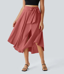 Breezeful™ High Waisted Tie Side 2-in-1 Curved Hem Flowy Quick Dry Midi Casual Skirt