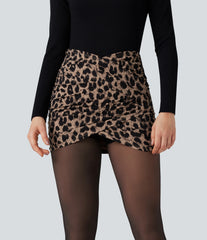 Halara UltraSculpt™ Leopard Print Crossover High Waisted 2-in-1 Bodycon Mini Party Skirt