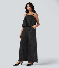 Ruffle Hem Sleeveless Sparkle Stripe Casual Jumpsuit with Pockets-Easy Peezy