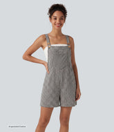 Plaid Casual Linen-Feel Short Overalls with Pockets
