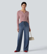 Halara Flex™ Mid Rise Drawstring Casual Baggy Straight Leg Jeans with Pockets