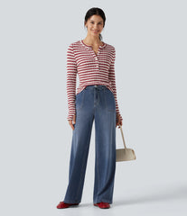 Halara Flex™ Mid Rise Drawstring Casual Baggy Straight Leg Jeans with Pockets