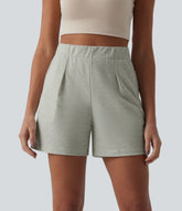 High Waisted Pleated Casual Baggy Sweat Shorts with Pockets