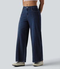 Halara Flex™ Mid Rise Draped Draped Lyocell Casual Straight Leg Jeans with Pockets