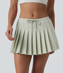 Low Rise Drawstring 2-in-1 Stripes Pleated Mini Pickleball Skirt with Pockets