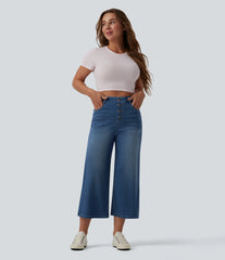 Halara Flex™ High Waisted Draped Lyocell Cropped Casual Wide Leg Jeans with Pockets