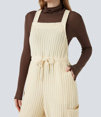 Ribbed Knit Adjustable Straps Drawstring Casual Overalls with Pockets