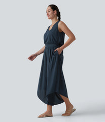 V Neck Flowy Waffle Casual Jumpsuit with Pockets-Easy Peezy Edition