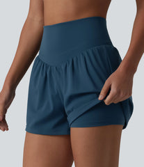 SoftlyZero™ Airy High Waisted Crossover Back 2-in-1 InstantCool Yoga Shorts with Pocket