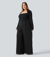 Plus Size Built-in Bra Long Sleeve Wide Leg Jumpsuit