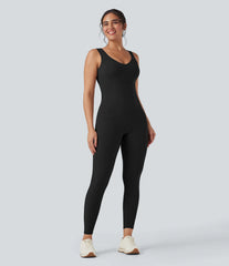 Halara UltraSculpt™ V Neck Tummy Control Butt Lifting Workout Jumpsuit with Pockets