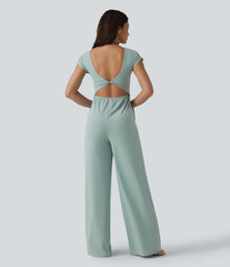 Twisted Backless Built-in Bra Casual Jumpsuit with Pockets-Easy Peezy