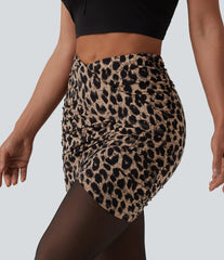 Halara UltraSculpt™ Leopard Print Crossover High Waisted 2-in-1 Bodycon Mini Skirt-Longer Length