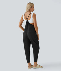 Pockets Ankle Length Casual Loose Tapered Jumpsuit