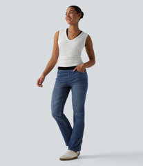 Halara Flex™ Curvy High Waisted Bootcut Washed Casual Jeans with Pockets